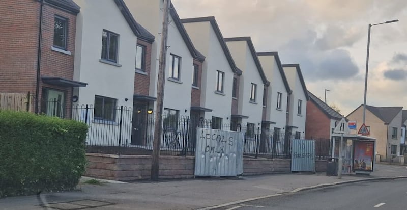 "Locals only" graffiti sprayed at a new housing development in north Belfast in May