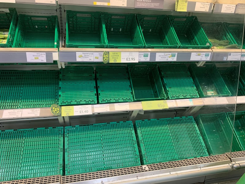 Empty shelves at a supermarket