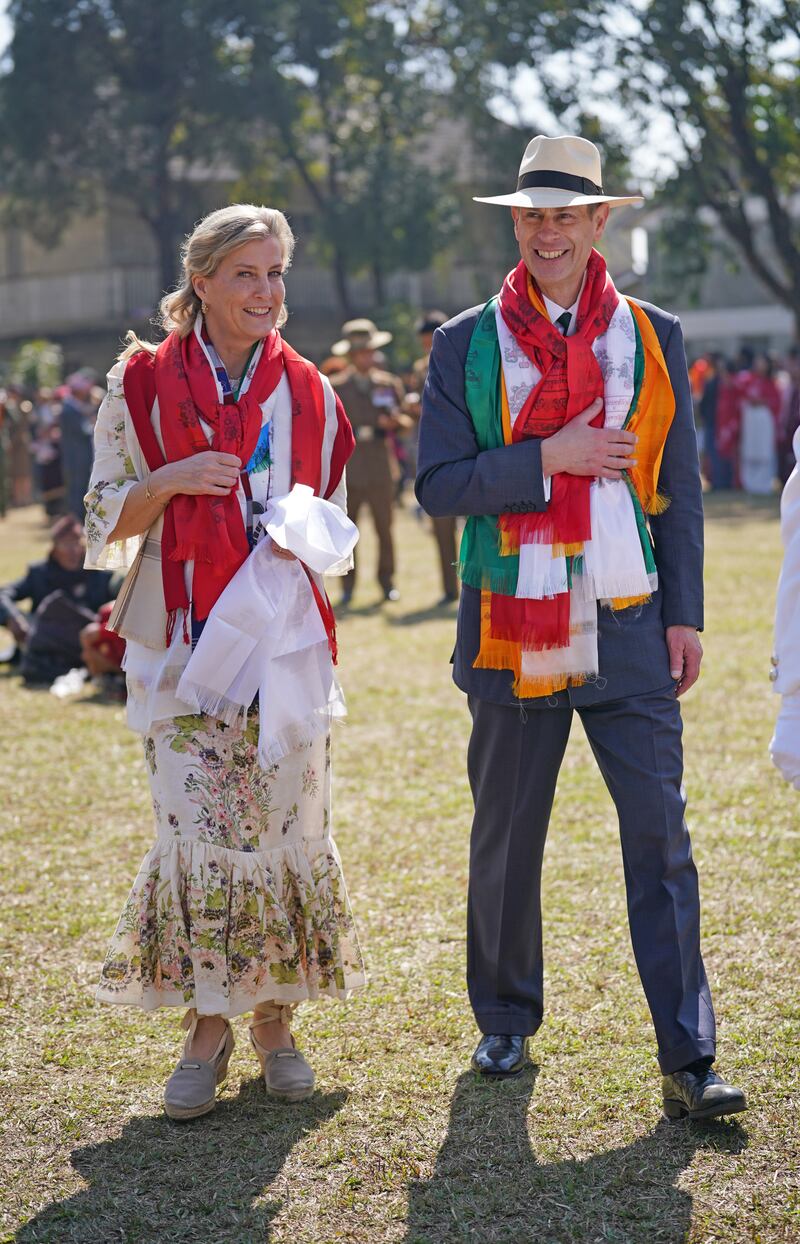 The Duke and Duchess of Edinburgh attending a parade during their trip to Nepal