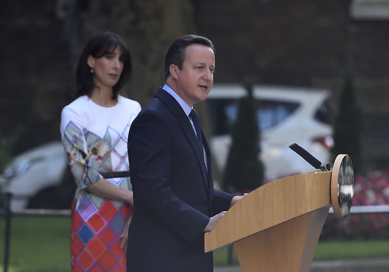 Prime Minister David Cameron speaks outside 10 Downing Street, London, with wife Samantha where he announced his resignation after Britain voted to leave the European Union in an historic referendum which has thrown Westminster politics into disarray and sent the pound tumbling on the world markets. Picture by&nbsp;Lauren Hurley, Press Association<br />&nbsp;