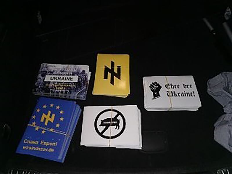 A selection of far-right Ukrainian stickers which were allegedly posted around Berlin as part of a sticker drop