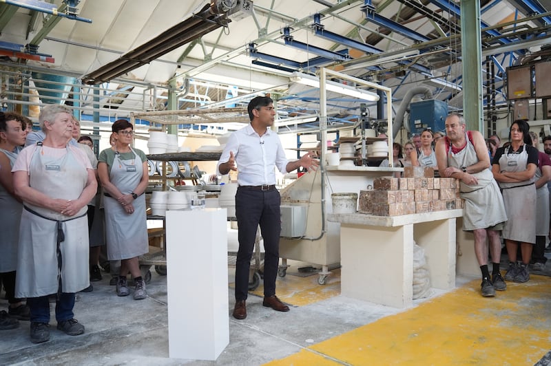 Prime Minister Rishi Sunak took questions from staff during his visit to the Denby Pottery plant