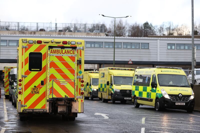 Ambulances outside the Ulster Hospital in Dundonald, County Down