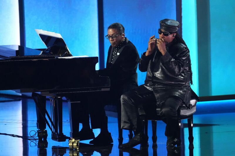 Herbie Hancock, left, and Stevie Wonder performing at the Grammy Awards (Chris Pizzello/AP)