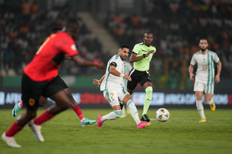 Algeria’s Riyad Mahrez (centre) came on at the break as Algeria tried to turn up the heat (Themba Hadebe/AP)