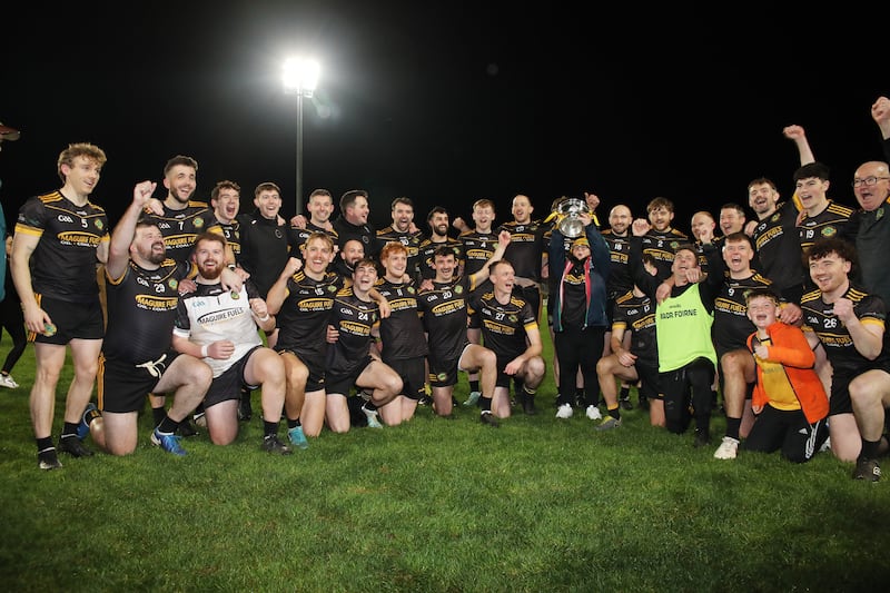 Erne Gaels celebrate their win over Enniskillen Gaels in the Fermanagh SFC final replay at Brewster Park on Saturday

Picture: Martin Brady