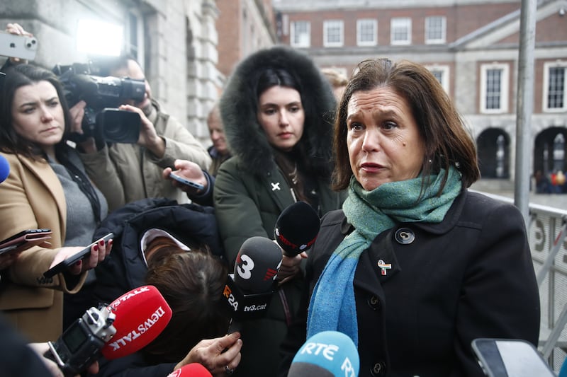 Sinn Fein president Mary Lou McDonald speaking to the media at Dublin Castle