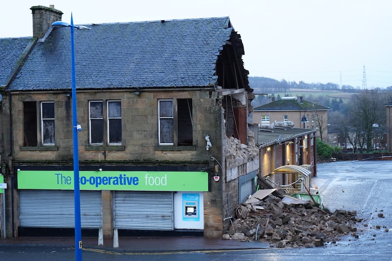 The Co-op store in Denny, Stirlingshire was among the buildings damaged during the storm