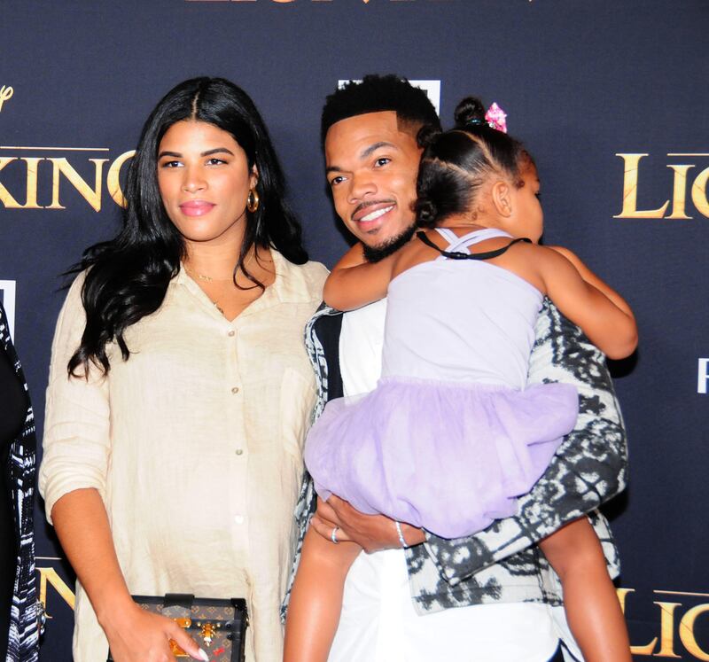Chance The Rapper, Kirsten Corley and Kensli Bennett attend the World Premiere of Disney’s The Lion King in 2019