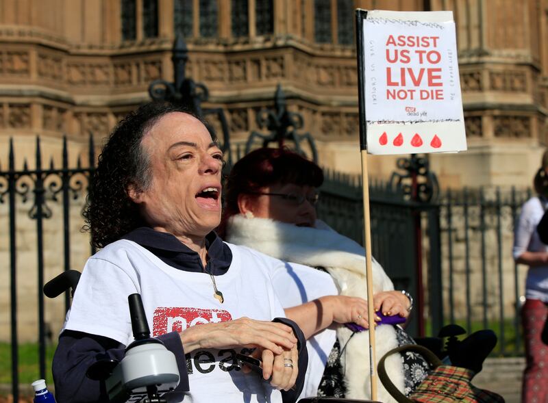 Actress and disability rights activist, Liz Carr outside the Houses of Parliament in London as MPs debate and vote on the Assisted Dying Bill