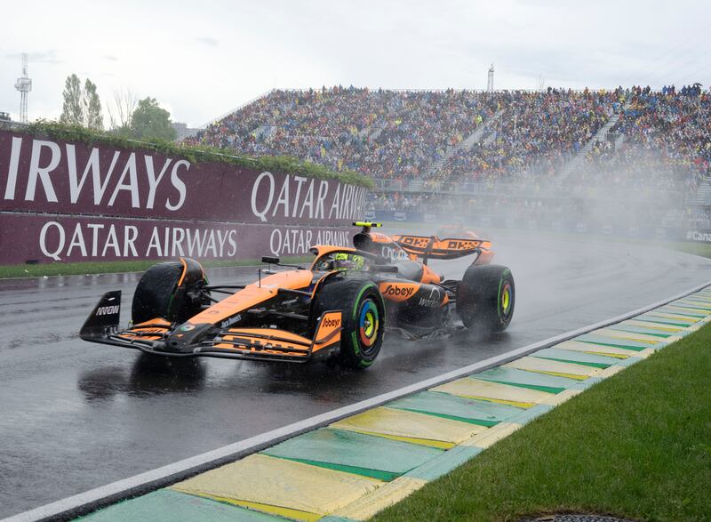 Lando Norris showed great pace as the track dried (Ryan Remiorz/The Canadian Press via AP)