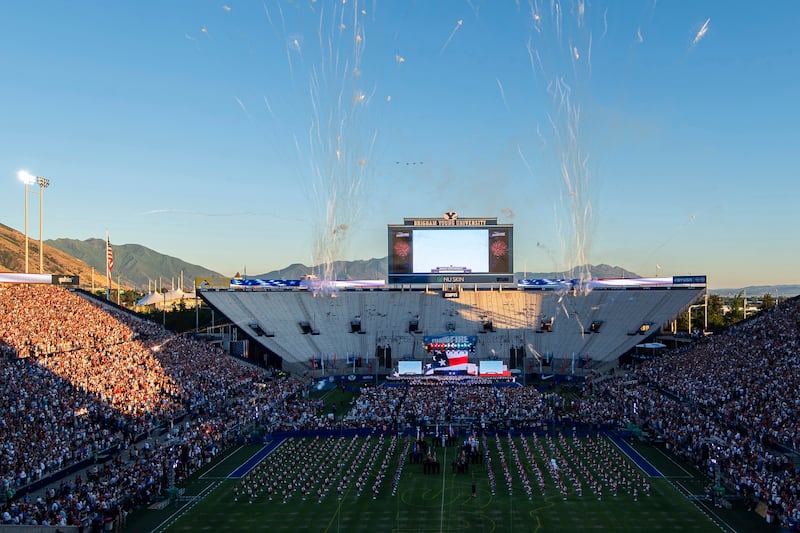 Fireworks explode in the sky during a July 4 celebration at LaVell Edwards Stadium (Isaac Hale/AP)