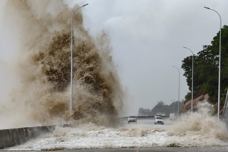 Huge waves lash the shore ahead of landfall by Typhoon Gaemi in Sansha Township in Xiapu County, in south-east China’s Fujian Province on Thursday (Jiang Kehong/Xinhua News Agency/AP)