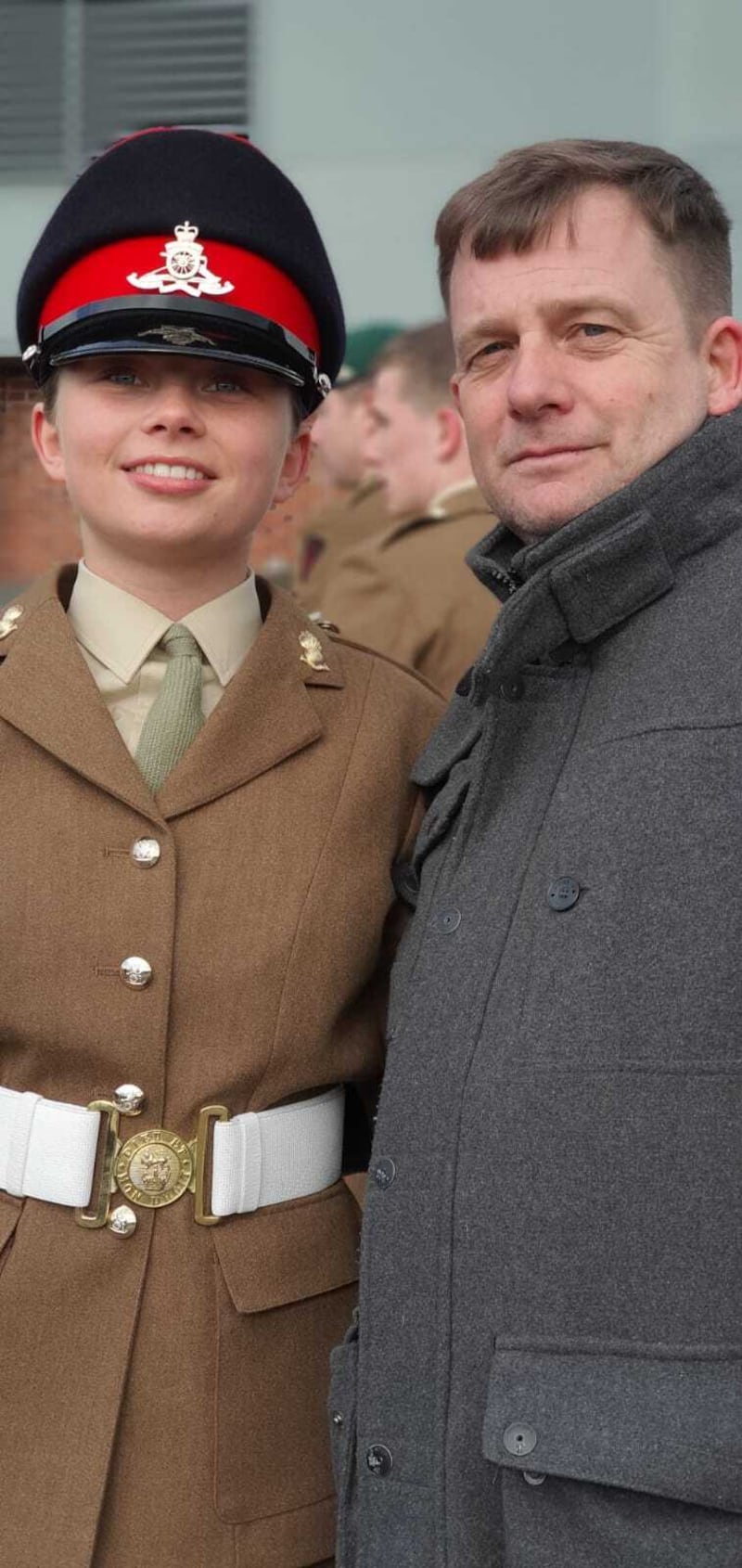 Royal Artillery Gunner Jaysley Beck with her father, Anthony, at her passing out parade