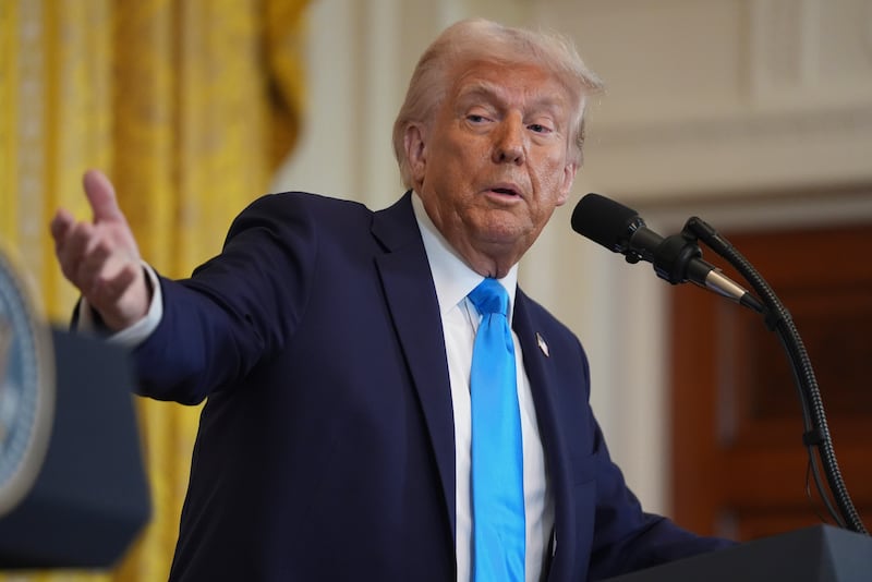 US President Donald Trump speaks during a news conference with Israel’s Prime Minister Benjamin Netanyahu in the White House (Evan Vucci/AP)