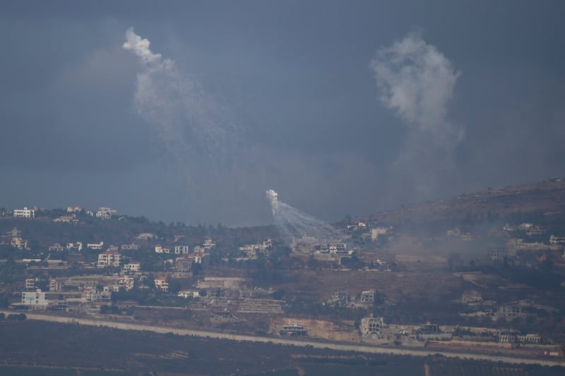 Israeli shelling directed at an area of southern Lebanon (Leo Correa/AP)