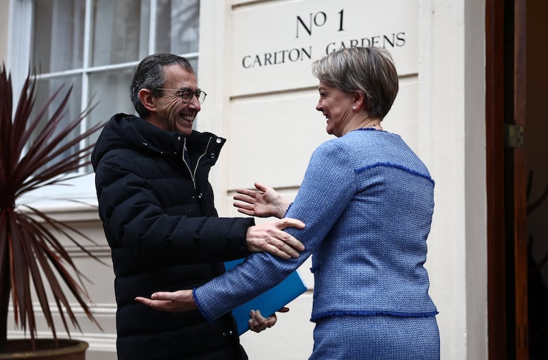 Home Secretary Yvette Cooper greets France’s interior minister Bruno Retailleau ahead of a Calais Group meeting on migrant crossings and smuggling gangs earlier in December