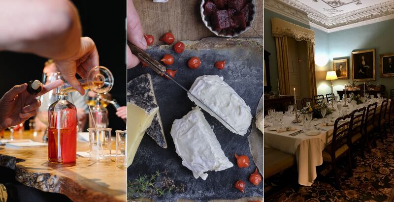 L-R: Two Stacks Irish Whiskey in Newry; the Dart Mountain Cheese Experience, in Claudy and the Estate Dining experience at Florence Court House.