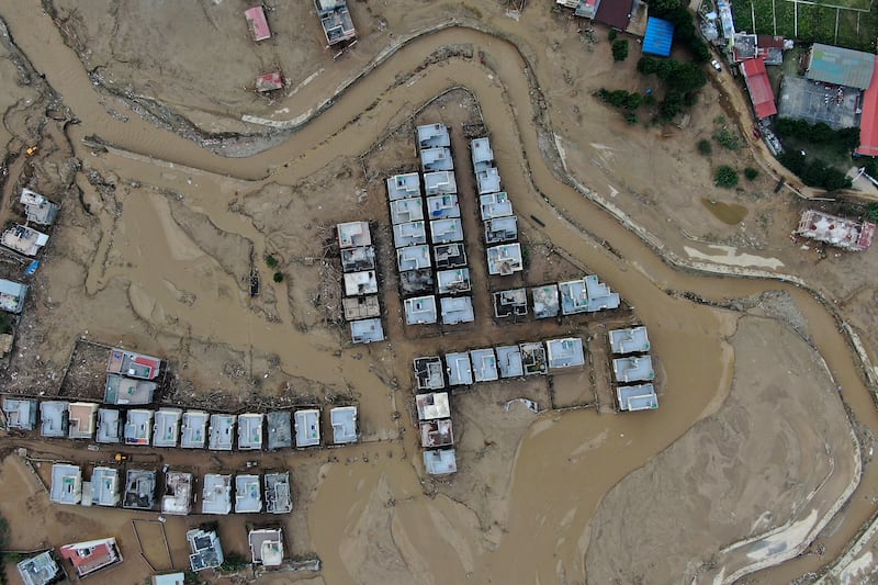 An aerial image of the Kathmandu valley swamped in mud (Gopen Rai/AP)