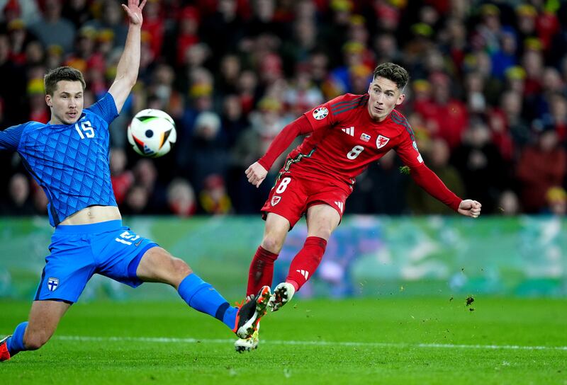 Harry Wilson shoots wide during the Euro 2024 play-off victory over Finland on Thursday
