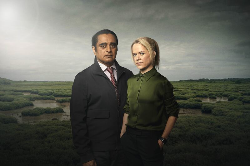 Sanjeev Bhaskar as DI Sunny Khan and Sinead Keenan as DCI Jess James in the ITV crime drama Unforgotten