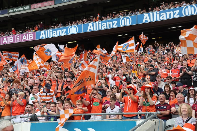 A crowd shot ahead of Armagh fans ahead of the All-Ireland Senior Football Championship between Armagh and Galway in Croke Park