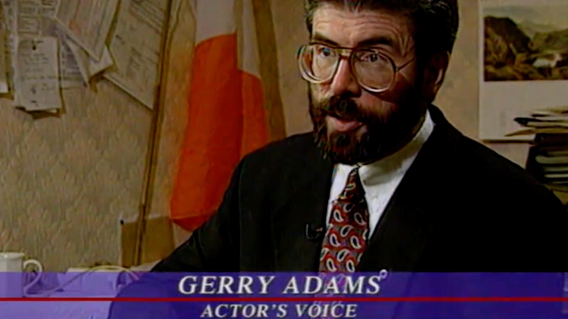 Gerry Adams on a news bulletin during the broadcasting ban era