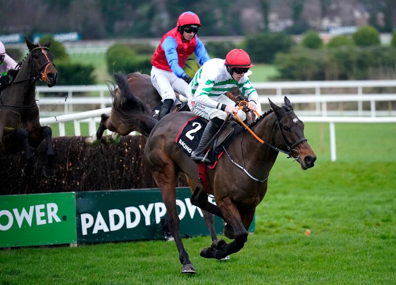 Found A Fifty ridden by Jack Kennedy jumps the last on the way to winning the Racing Post Novice Chase on day one of the Leopardstown Christmas Festival at Leopardstown Racecourse, Dublin. Picture date: Tuesday December 26, 2023. PA Photo. See PA story RACING Leopardstown. Photo credit should read: Niall Carson/PA Wire.

RESTRICTIONS: Use subject to restrictions. Editorial use only, no commercial use without prior consent from rights holder.