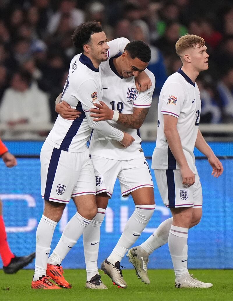 Hall (right) made his debut alongside scorer of England’s third goal, Curtis Jones (left)