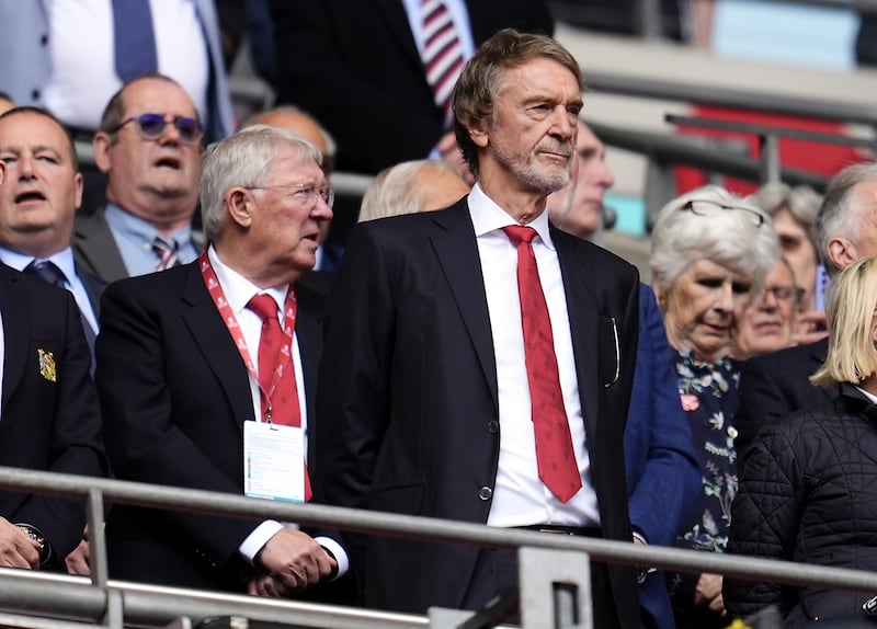 Sir Alex Ferguson alongside Manchester United co-owner Sir Jim Ratcliffe .