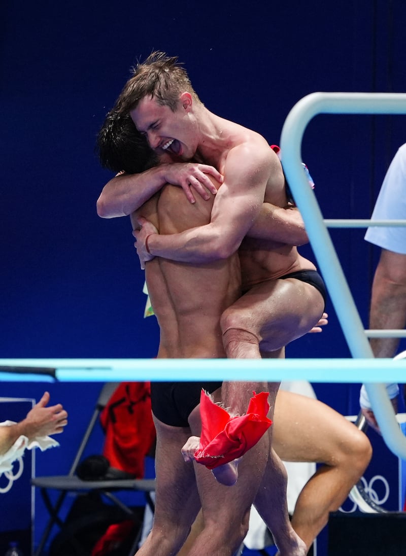 Jack Laugher and Anthony Harding came third in the men’s synchronised 3m springboard final