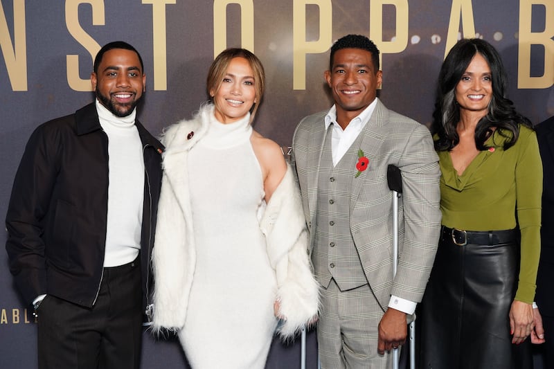 (left to right) Jharrel Jerome, Jennifer Lopez, Anthony Robles and Judy Robles