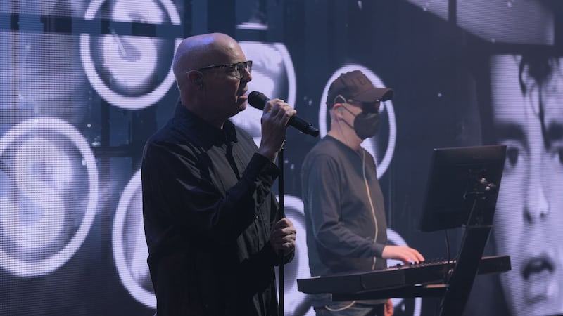 Neil Tennant and Chris Lowe from the Pet Shop Boys during rehearsals for Dreamworld Tour (BBC Studios)