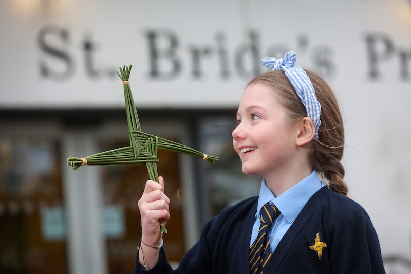 Pupils from St Brides in south Belfast take part in St Brigid's Cross activities marking the feast day of the Irish Saint. PICTURE: MAL MCCANN