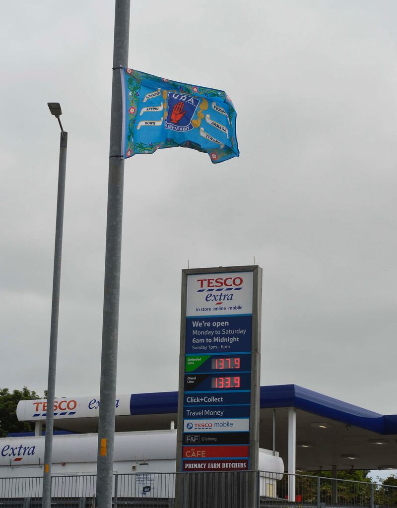 The flags were spotted outside Tesco Newtownbreda. 