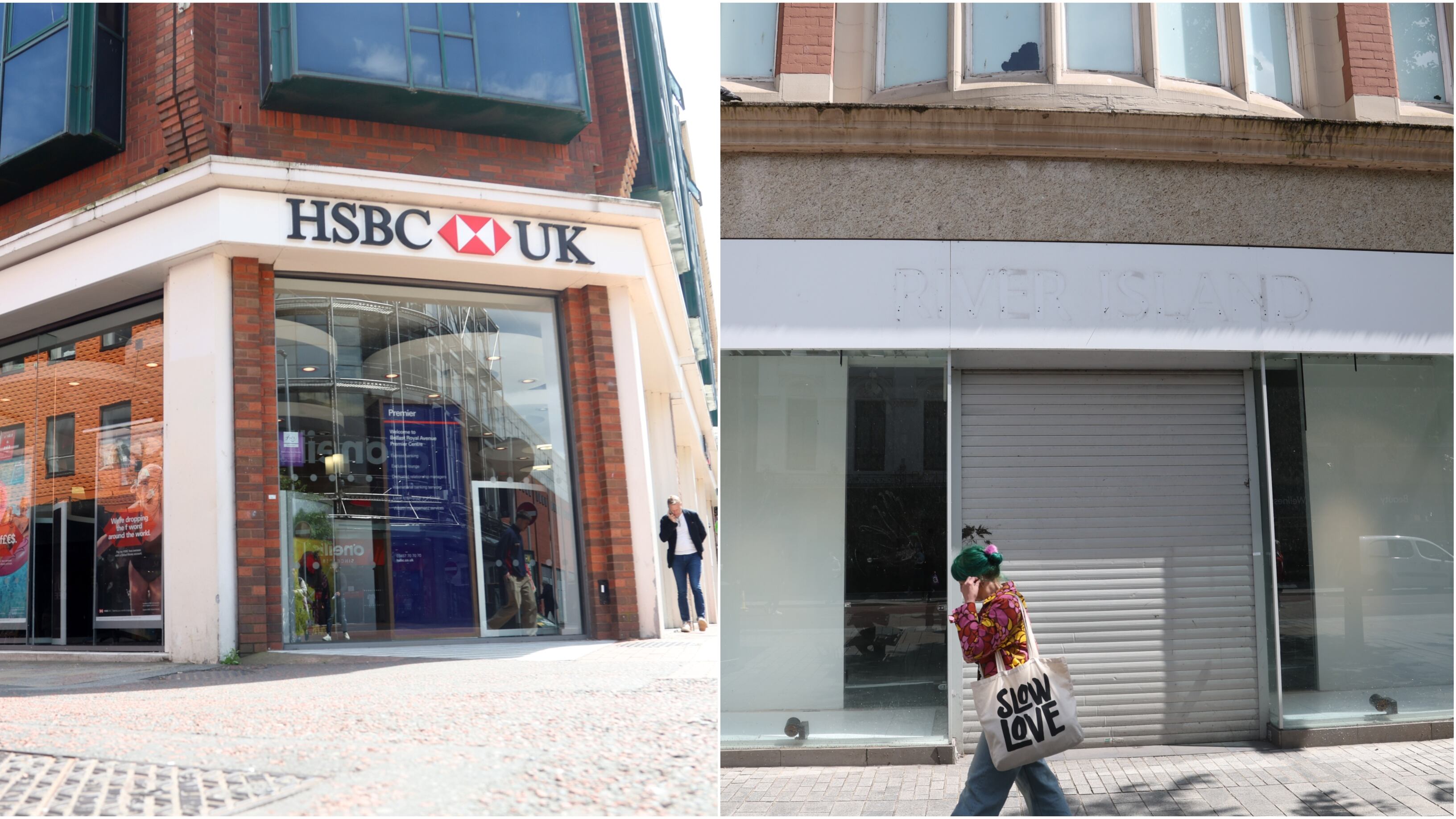 HSBC is set to move from its Belfast city centre retail bank from Royal Avenue (left) to a former fashion retail unit in Donegall Place (right).