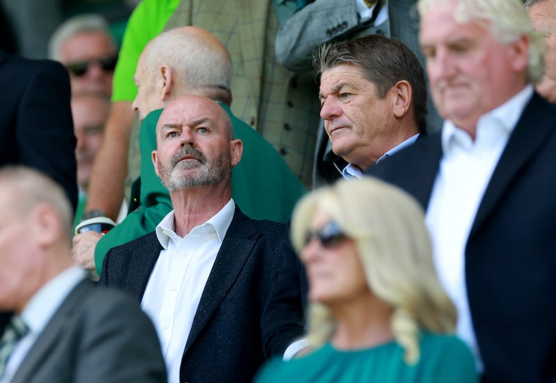 Scotland manager Steve Clarke, left, watches on at Easter Road