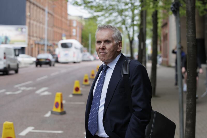 Sir David Sterling leaves the Clayton Hotel in Belfast after giving evidence at the UK Covid-19 Inquiry hearing on Wednesday