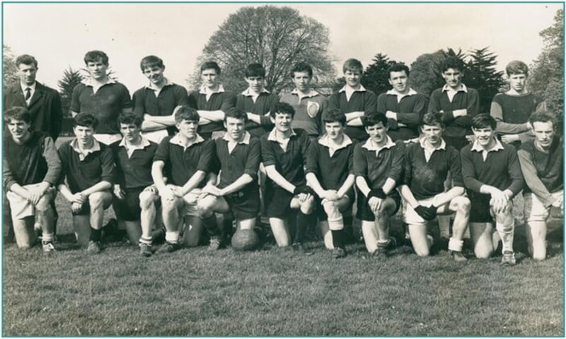  St Joseph's GAA team from the 1967/68 season. Back (L-R): Jim McKeever (Derry, manager), Malachy McAfee (Derry, chairman), Tom Quinn (Derry), Ray McConville (Down), James Morgan (Down), Gerry Reilly (Cavan), Eddie Campbell (Tyrone), Ray Carville (Down), Dan McCool (Down), John Donnelly (Fermanagh) Front (L-R): Colm McAlarney (Down), Sean Mulryan (Tyrone), Peter Stevenson (Derry), Gerry Regan (Fermanagh, secretary), Paddy Diamond (Antrim, captain), Brendan Convery (Derry), Pat King (Tyrone), Mickey Daley (Down), Mickey Treacy (Fermanagh), Matt Trolan (Derry), Barney Trainor (Armagh) Missing from photo: Ray Morgan (Down), Sean McElhatton (Tyrone), Mannix Magee (Fermanagh), Donal Magee (Fermanagh, selector)