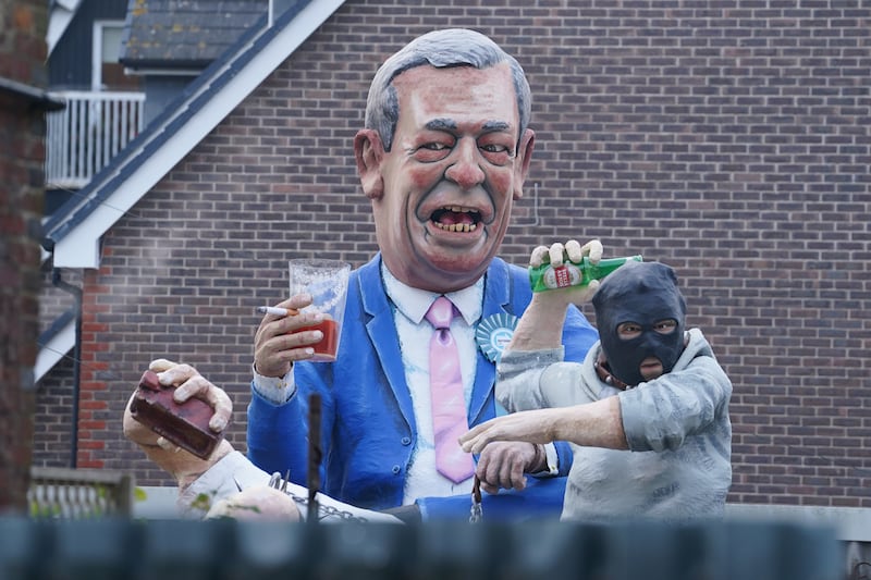 An effigy of Nigel Farage and a rioter featured at this year’s Bonfire Night event in Lewes, East Sussex