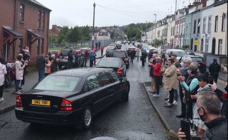 &nbsp;Mourners line the road close to St Eugene's Cathedral following Requiem Mass for John Hume. Picture by Niall Carson, PA Wire