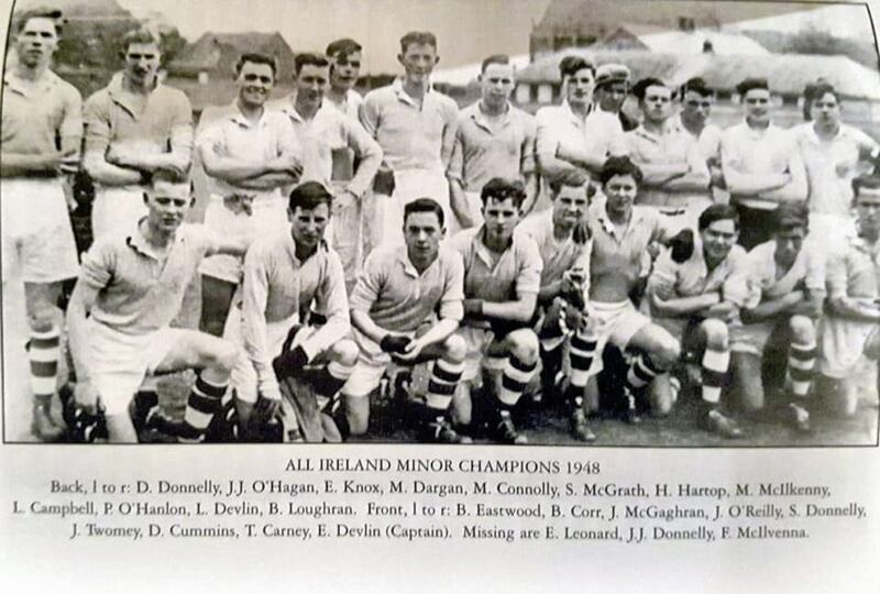 The Tyrone All-Ireland minor championship-winning team of 1948. Damian&#39;s father John Joe is back row, second from left, Barney Eastwood is front left 