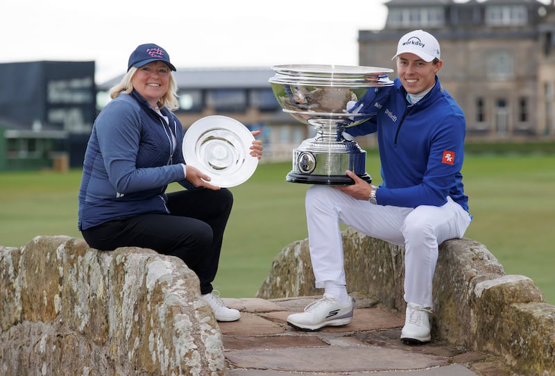 Susan Fitzpatrick (left) and Matt Fitzpatrick celebrate winning the team and individual titles in the Alfred Dunhill Links Championship