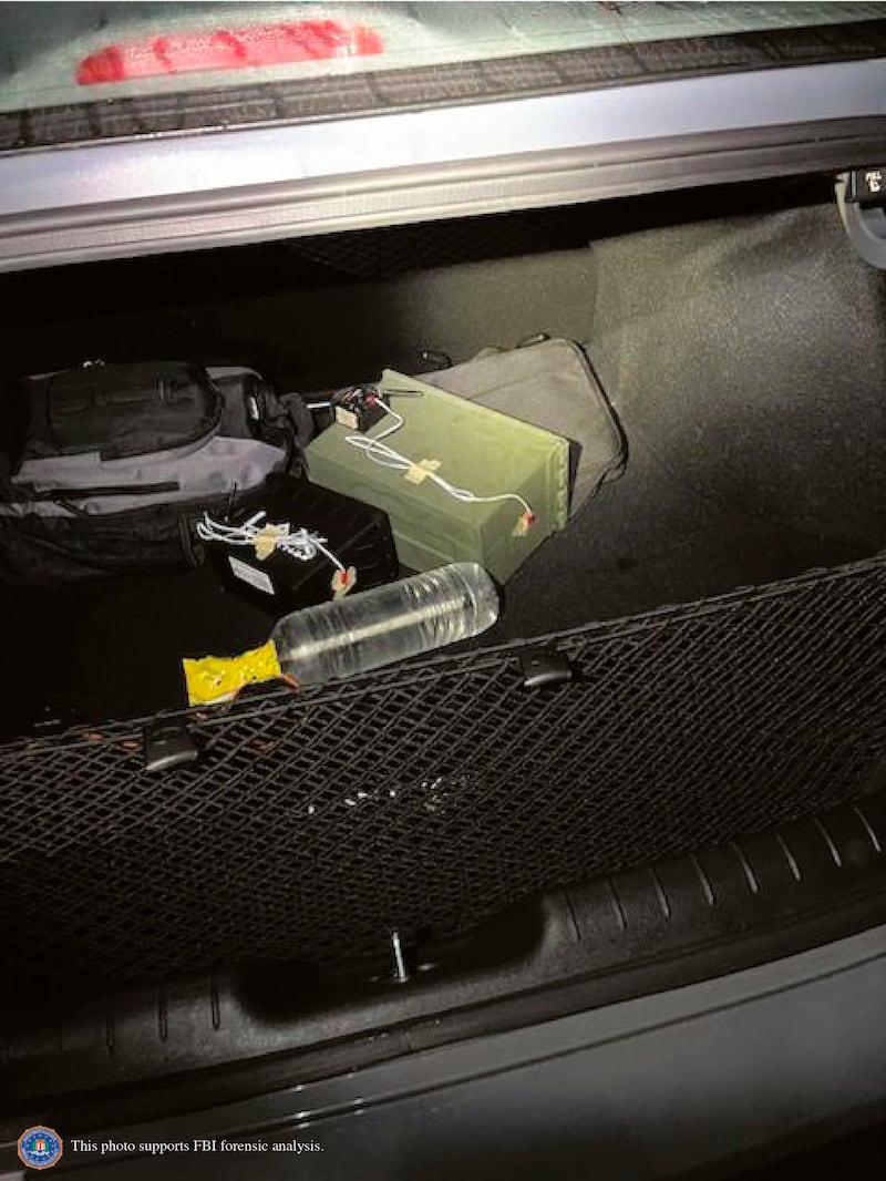 This image provided by the FBI shows two improvised explosive devices initially discovered in Thomas Matthew Crooks’ car at the scene (AP)