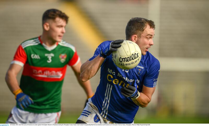 Man of the match Jack McCarron kicked six points in his first county final with Scotstown, the home club of his father and grandfather. Picture: Sportsfile