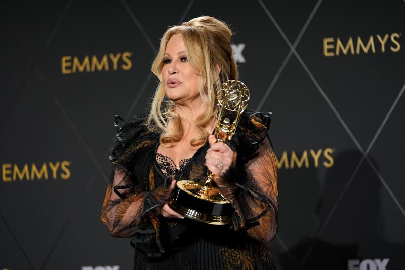 Jennifer Coolidge, winner of the award for outstanding supporting actress in a drama series for The White Lotus, poses in the press room (Ashley Landis/AP)