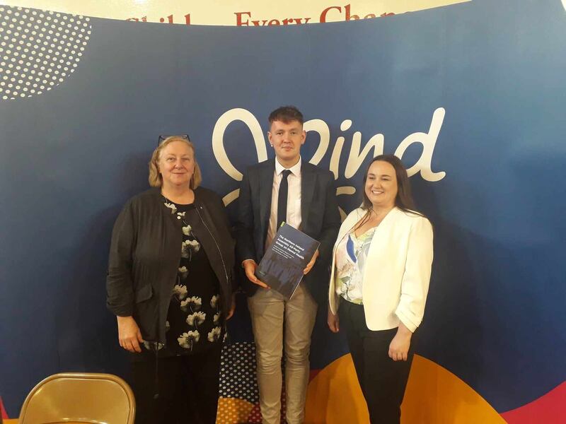 Margaret Gallagher (Strategic Services Manager, NSPCC), Pádraig Delargy MLA, and Louise Cassidy (Queen's University, Belfast) at the launch of the Assembly All-Party Group on Mental Health Report of Inquiry into Mental Health Education and Early Intervention in Schools.