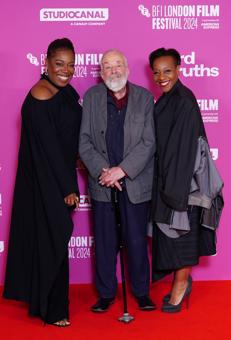 Michele Austin, director Mike Leigh and Marianne Jean-Baptiste at the BFI London Film Festival gala screening of Hard Truths