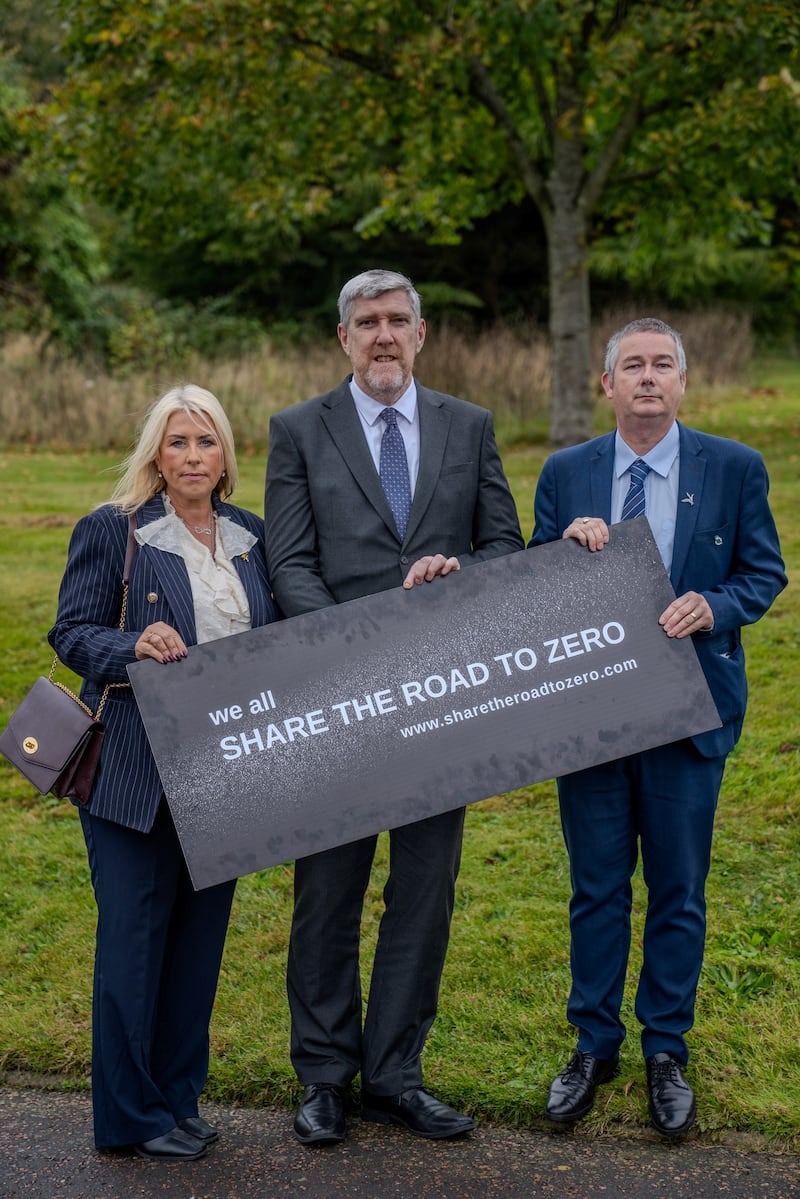 Infrastructure minister John O’Dowd with Debbie Mullan and Christopher Sherrard