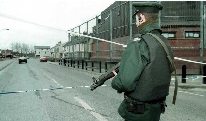 A police cordon around Coalisland RUC station in March 1997. PICTURE: BRIAN LITTLE/PA WIRE